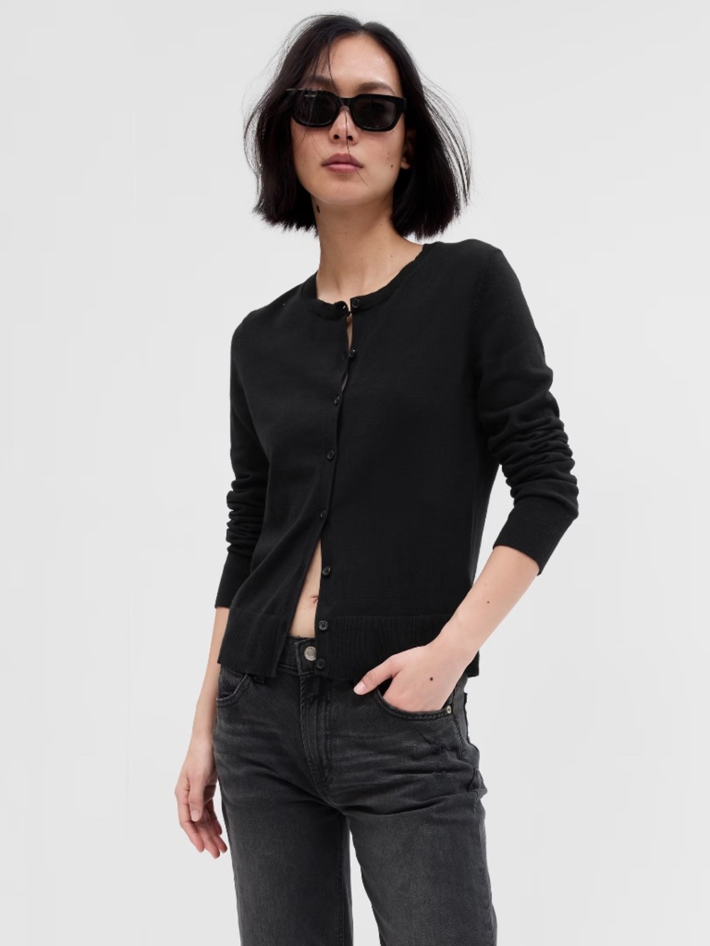 NWT Gap Factory Crewneck Cardigan True Black Cotton Small
